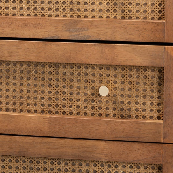 Baxton Studio Baxton Studio 4-Drawer Chest - Mid-Century Modern Ash Walnut & Rattan Storage for Stylish Spaces MG9005-Ash Walnut/Rattan-4DW-Chest