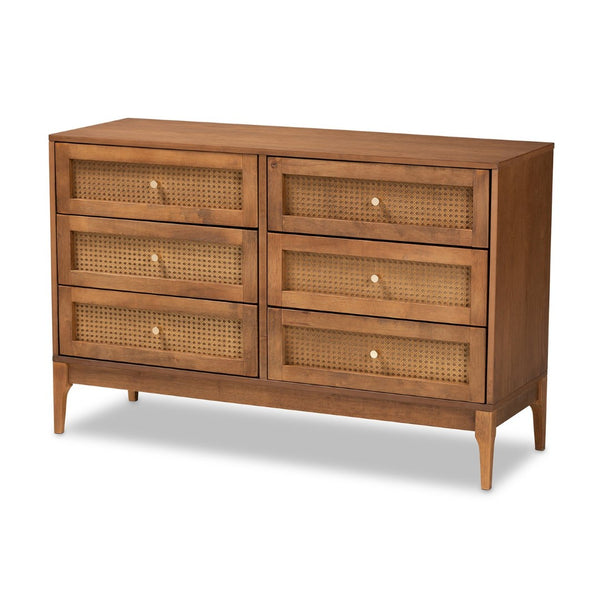 Baxton Studio Baxton Studio Mid-Century Modern 6-Drawer Dresser in Ash Walnut with Stylish Rattan Accents MG9005-Ash Walnut/Rattan-6DW-Dresser