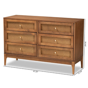 Baxton Studio Baxton Studio Mid-Century Modern 6-Drawer Dresser in Ash Walnut with Stylish Rattan Accents MG9005-Ash Walnut/Rattan-6DW-Dresser