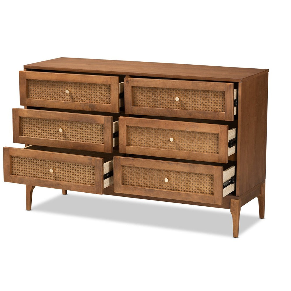 Baxton Studio Baxton Studio Mid-Century Modern 6-Drawer Dresser in Ash Walnut with Stylish Rattan Accents MG9005-Ash Walnut/Rattan-6DW-Dresser