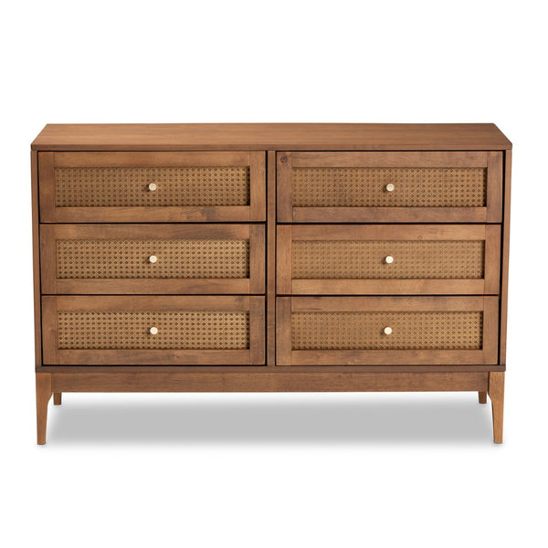 Baxton Studio Baxton Studio Mid-Century Modern 6-Drawer Dresser in Ash Walnut with Stylish Rattan Accents MG9005-Ash Walnut/Rattan-6DW-Dresser