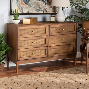 Baxton Studio Baxton Studio Mid-Century Modern 6-Drawer Dresser in Ash Walnut with Stylish Rattan Accents MG9005-Ash Walnut/Rattan-6DW-Dresser