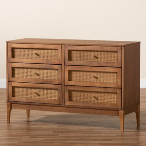 Baxton Studio Baxton Studio Mid-Century Modern 6-Drawer Dresser in Ash Walnut with Stylish Rattan Accents MG9005-Ash Walnut/Rattan-6DW-Dresser