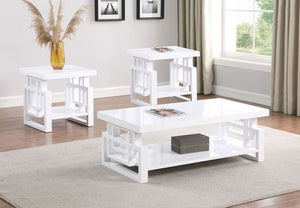English Elm Fletcher Gloss White Lacquer Coffee and End Table Set for Modern Living Rooms B062S01661