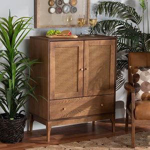 Baxton Studio Baxton Studio Ramiel Mid-Century Sideboard with Rattan Accents for Chic Storage & Style Solution MG9005-Ash Walnut/Rattan-Sideboard