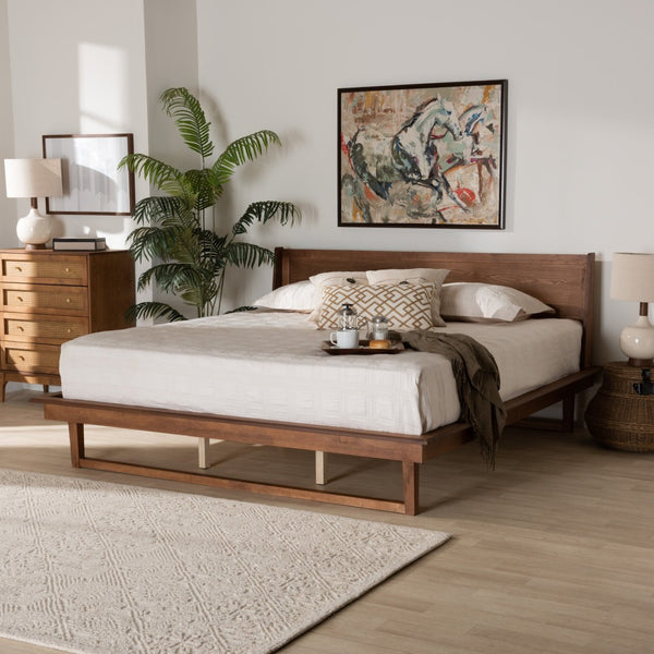 Baxton Studio Baxton Studio Macayle Queen Platform Bed - Mid-Century Modern Design in Ash Walnut Finish & Elegance MG0004-2-Ash Walnut-Queen