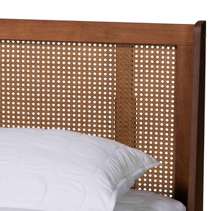 Baxton Studio Baxton Aveena Queen Platform Bed - Mid-Century Modern Walnut Finish with Wingback Headboard Design MG0004-3-Ash Walnut/Rattan-Queen