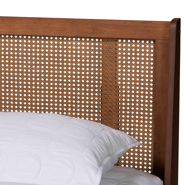Baxton Studio Baxton Aveena Queen Platform Bed - Mid-Century Modern Walnut Finish with Wingback Headboard Design MG0004-3-Ash Walnut/Rattan-Queen