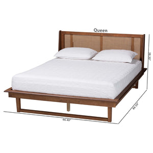 Baxton Studio Baxton Aveena Queen Platform Bed - Mid-Century Modern Walnut Finish with Wingback Headboard Design MG0004-3-Ash Walnut/Rattan-Queen