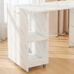 English Elm Stretchable expandable office desk with magnetic fold, lockable casters, adjustable shelves for storage and space-saving White Marble W509P355682