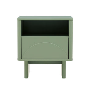 English Elm Ella Modern 20" Nightstand with Sled Legs, Open Shelf & Handle-Free Drawer — Sleek Safe Design Sage Green B365P398161
