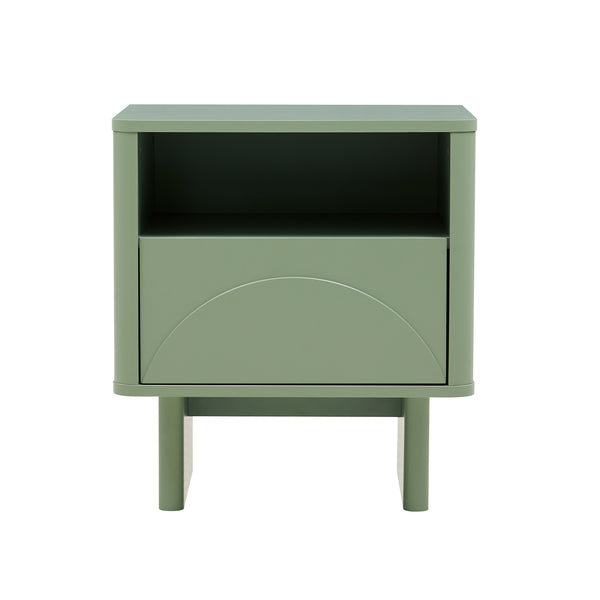 English Elm Ella Modern 20" Nightstand with Sled Legs, Open Shelf & Handle-Free Drawer — Sleek Safe Design Sage Green B365P398161