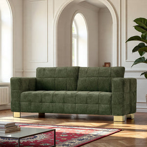 English Elm FX-P54-RB Modern Chenille 3-Seater Sofa with Wide Arms, Tufted Box Stitching & Stainless Legs for Durable Comfort Retro Green W576S00166