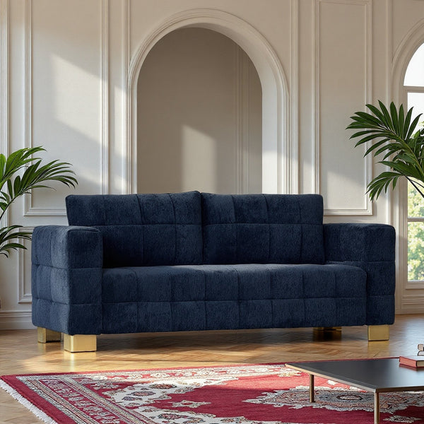 English Elm FX-P54-RB Modern Chenille 3-Seater Sofa with Wide Arms, Tufted Box Stitching & Stainless Legs for Durable Comfort Retro Blue W576S00170