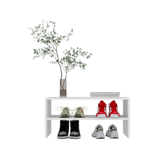 English Elm Modular compact shoe rack with 2 adjustable shelves, modern engineered wood design, durable storage White 28.74 L x 15.35 W x 3.15 H B097P395873