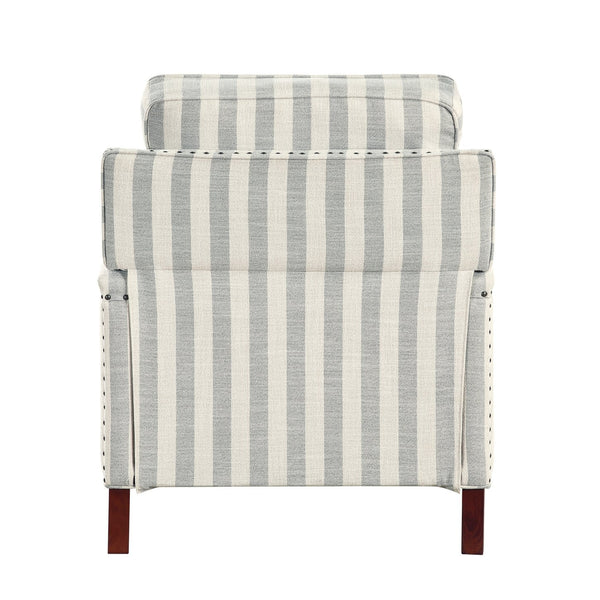 English Elm 1pc Push Back Recliner Chair in Beige-Blue Stripe Fabric with Nailhead Trim, Solid Wood Frame, CozyComfort B011P396189