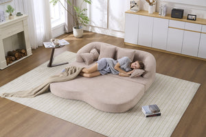 English Elm (old Sku W2231p392100) Chenille Sleeper Sofa Foldable Convertible Loveseat with Four Pillows Apricot W2231P466736
