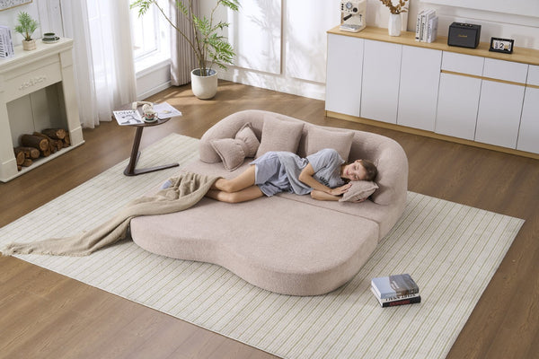 English Elm (old Sku W2231p392100) Chenille Sleeper Sofa Foldable Convertible Loveseat with Four Pillows Apricot W2231P466736