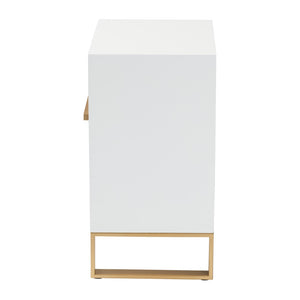 Baxton Studio Baxton Studio Giolla Glam End Table with Gold Metal Accents and Two Spacious Drawers for Storage White JY21A014-Wood/Metal-White/Gold-ET