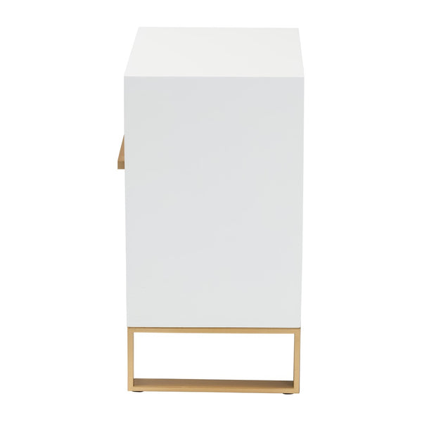 Baxton Studio Baxton Studio Giolla Glam End Table with Gold Metal Accents and Two Spacious Drawers for Storage White JY21A014-Wood/Metal-White/Gold-ET