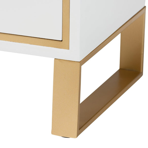 Baxton Studio Baxton Studio Giolla Glam End Table with Gold Metal Accents and Two Spacious Drawers for Storage White JY21A014-Wood/Metal-White/Gold-ET