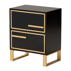 Baxton Studio Baxton Studio Giolla Glam End Table with Gold Metal Accents and Two Spacious Drawers for Storage Black JY21A015-Wood/Metal-Black/Gold-ET