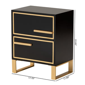 Baxton Studio Baxton Studio Giolla Glam End Table with Gold Metal Accents and Two Spacious Drawers for Storage Black JY21A015-Wood/Metal-Black/Gold-ET