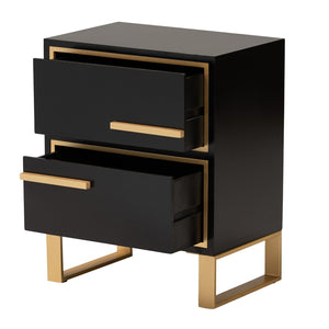 Baxton Studio Baxton Studio Giolla Glam End Table with Gold Metal Accents and Two Spacious Drawers for Storage Black JY21A015-Wood/Metal-Black/Gold-ET