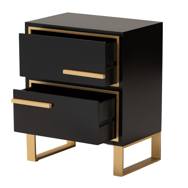 Baxton Studio Baxton Studio Giolla Glam End Table with Gold Metal Accents and Two Spacious Drawers for Storage Black JY21A015-Wood/Metal-Black/Gold-ET