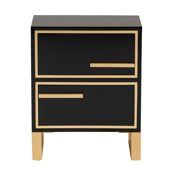 Baxton Studio Baxton Studio Giolla Glam End Table with Gold Metal Accents and Two Spacious Drawers for Storage Black JY21A015-Wood/Metal-Black/Gold-ET