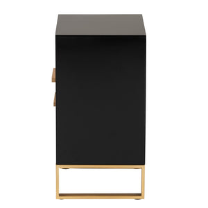 Baxton Studio Baxton Studio Giolla Glam End Table with Gold Metal Accents and Two Spacious Drawers for Storage Black JY21A015-Wood/Metal-Black/Gold-ET