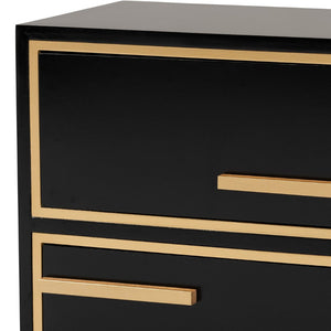 Baxton Studio Baxton Studio Giolla Glam End Table with Gold Metal Accents and Two Spacious Drawers for Storage Black JY21A015-Wood/Metal-Black/Gold-ET
