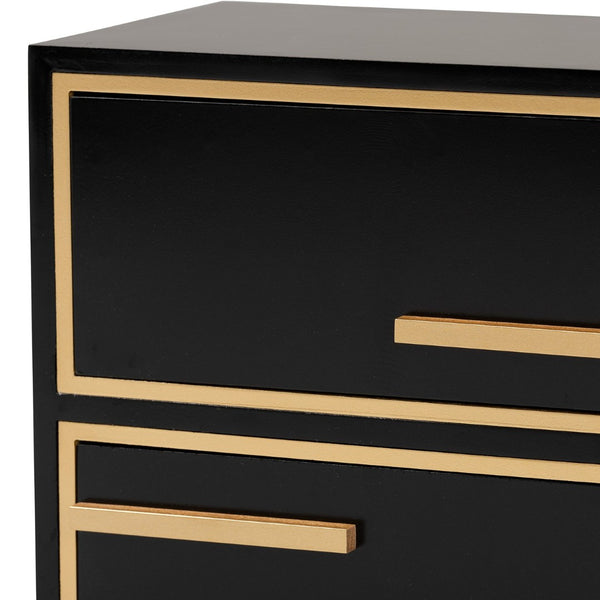 Baxton Studio Baxton Studio Giolla Glam End Table with Gold Metal Accents and Two Spacious Drawers for Storage Black JY21A015-Wood/Metal-Black/Gold-ET