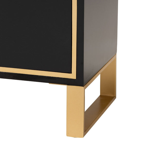 Baxton Studio Baxton Studio Giolla Glam End Table with Gold Metal Accents and Two Spacious Drawers for Storage Black JY21A015-Wood/Metal-Black/Gold-ET