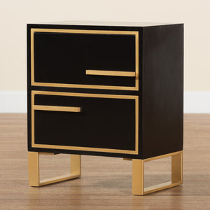 Baxton Studio Baxton Studio Giolla Glam End Table with Gold Metal Accents and Two Spacious Drawers for Storage Black JY21A015-Wood/Metal-Black/Gold-ET