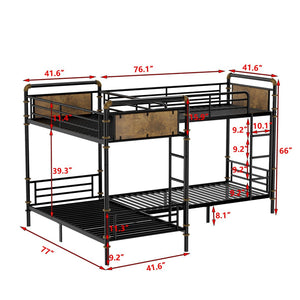 English Elm Quad Bunk Bed Heavy Duty Metal Frame Sleeps Four Kids Convertible Twin Modular W2580S00063