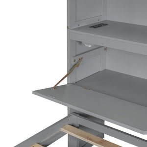 English Elm Full Size Wooden Platform Bed With Usb Charging, Flip-Up Storage Headboard & Under-Bed Drawers N820S00045E