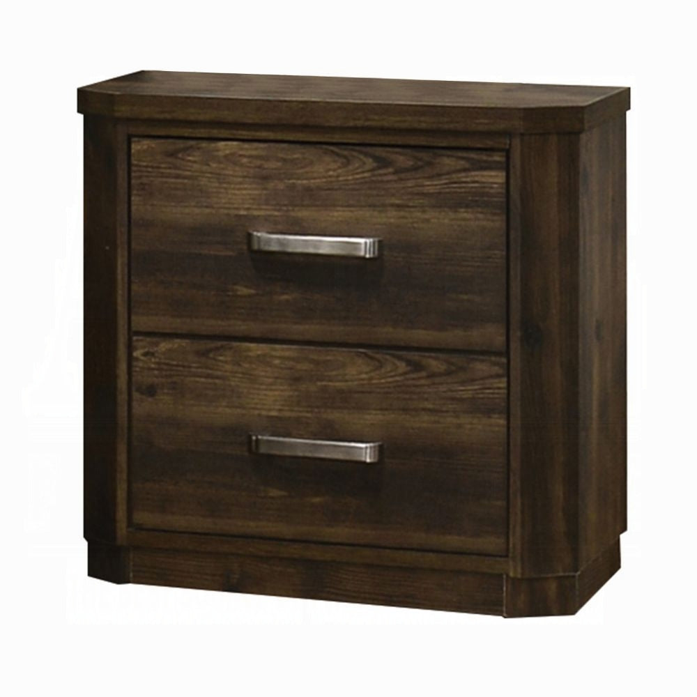 English Elm Transitional Rustic Two-Drawer Nightstand with Ample Storage, Solid Wooden Build and Easy Assembly Walnut 19 L x 27 W x 28 H B2741P323088