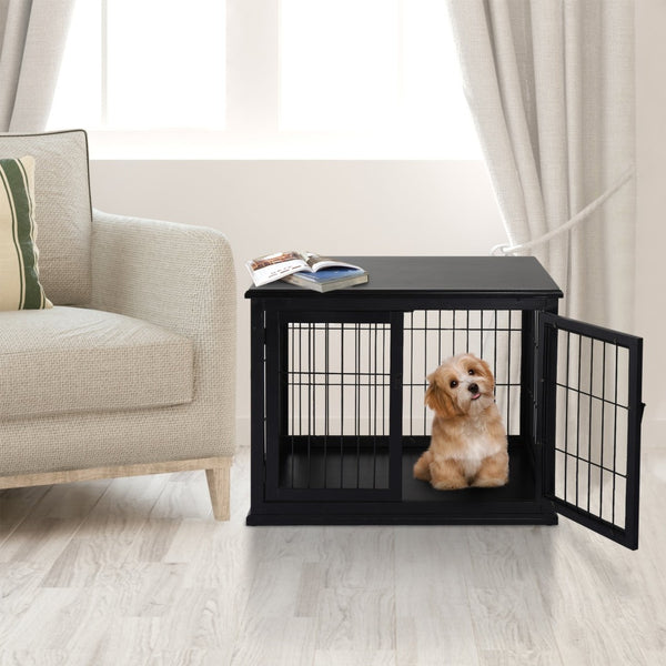 English Elm Pawhut Stylish Dog Crate End Table – Dual-Purpose Furniture For Small Dogs, Lockable Door & Modern Design W2225P217154-GIGA