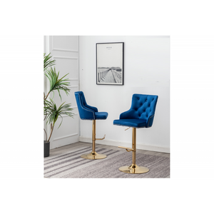 English Elm Adjustable Velvet Swivel Barstools with Gold Base Nail Head Glam Set of 2 B011P496279