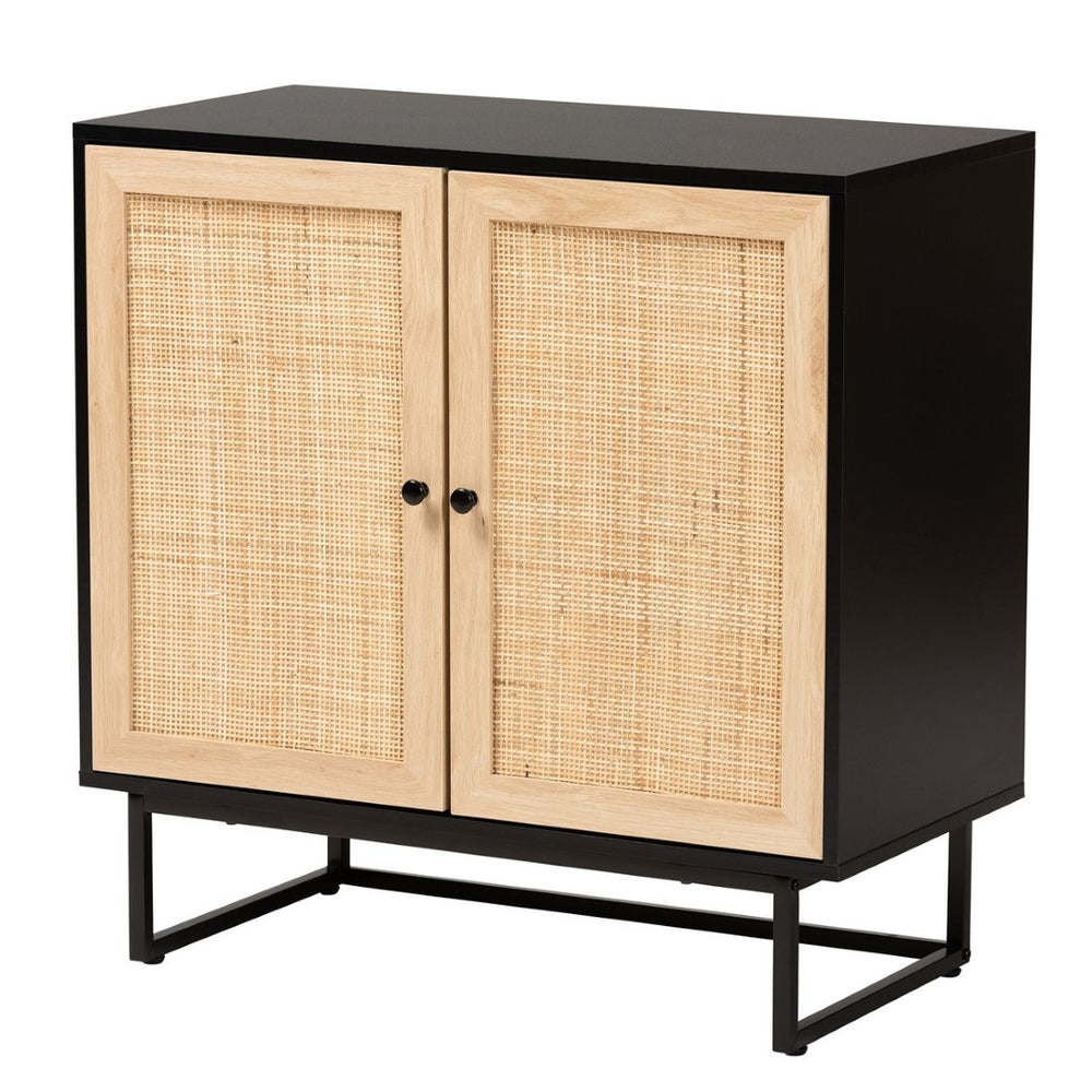 Baxton Studio Baxton Studio Declan Mid-Century Modern 2-Door Storage Cabinet with Rattan and Espresso Wood Finish LCF20009-Rattan-Storage Cabinet