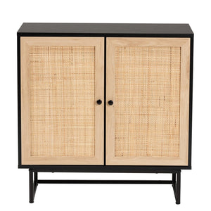 Baxton Studio Baxton Studio Declan Mid-Century Modern 2-Door Storage Cabinet with Rattan and Espresso Wood Finish LCF20009-Rattan-Storage Cabinet
