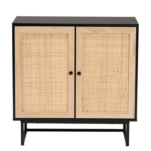 Baxton Studio Baxton Studio Declan Mid-Century Modern 2-Door Storage Cabinet with Rattan and Espresso Wood Finish LCF20009-Rattan-Storage Cabinet