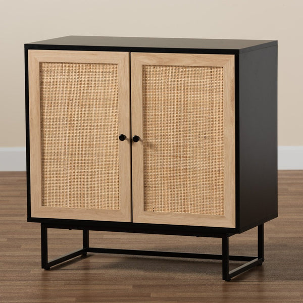 Baxton Studio Baxton Studio Declan Mid-Century Modern 2-Door Storage Cabinet with Rattan and Espresso Wood Finish LCF20009-Rattan-Storage Cabinet