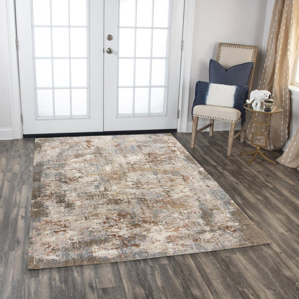 Alora Decor Lake Abstract Rug In Ivory With Blue And Rust Accents, Recycled Polyester, Hand-Washed Soft Finish 5'2" x 7'9" 12412473004545279