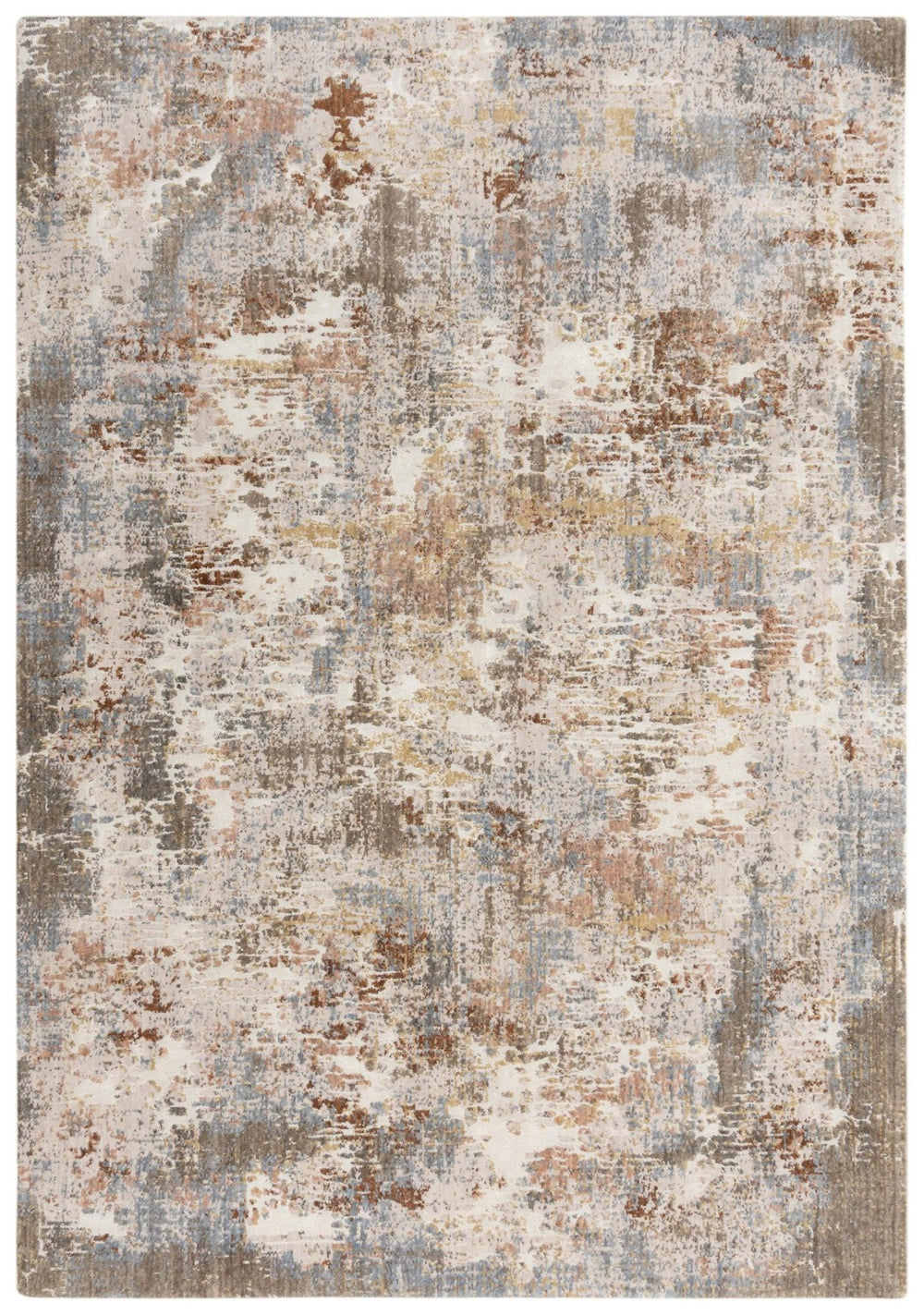 Alora Decor Lake Abstract Rug In Ivory With Blue And Rust Accents, Recycled Polyester, Hand-Washed Soft Finish 5'2" x 7'9" 12412473004545279