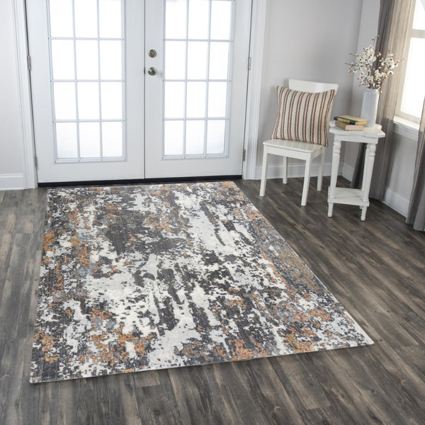 Alora Decor Lake Modern Abstract Rug In Navy Beige Ivory — Eco-Friendly Recycled Polyester, Low-Profile Soft Finish 5'2" x 7'9" 12412473633545279