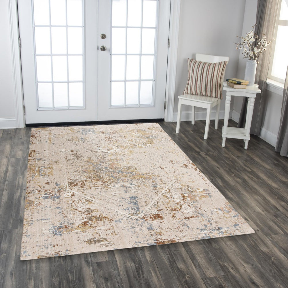 Alora Decor Lake Eco-Friendly Abstract Rug In Ivory With Blue, Beige, Gold And Rust Accents — Durable Recycled Polyester 5'2" x 7'9" 12412473704545279