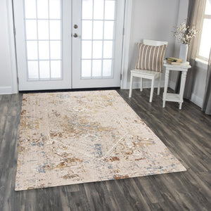 Alora Decor Lake Eco-Friendly Abstract Rug In Ivory With Blue, Beige, Gold And Rust Accents — Durable Recycled Polyester 5'2" x 7'9" 12412473704545279