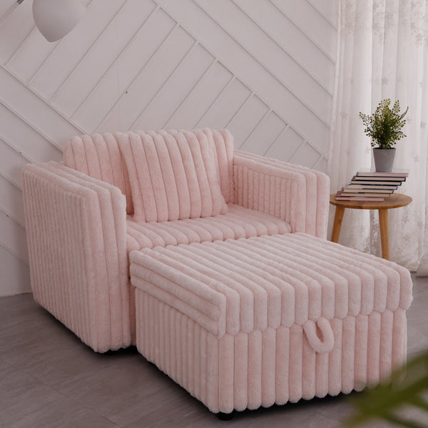 English Elm 44.9"Soft Modular Sofa with Removable Zipper Cushions, Hidden Hydraulic Storage, Easy Cleanability Light Pink W1767S00015